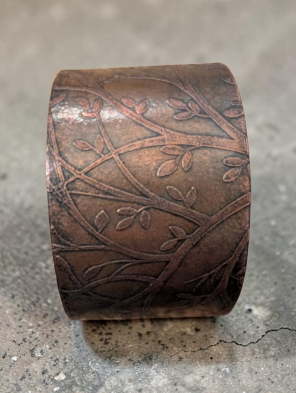 Vintage Etched Copper Tree Branch & Leaf Wide Cuff Bracelet
